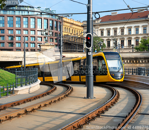 Image of Yellow tram in Budapest