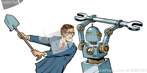 Image of man fights with a robot
