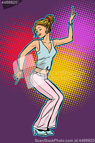 Image of girl in pink pants. woman disco dance