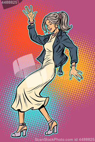 Image of girl in elegant dress. woman disco dance