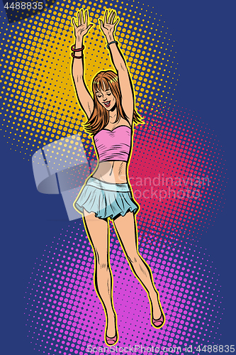 Image of teen girl in mini skirt. woman disco dance