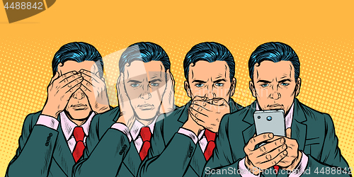 Image of Not see say look, smartphone communication concept