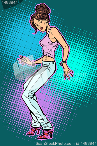 Image of girl in jeans. woman disco dance