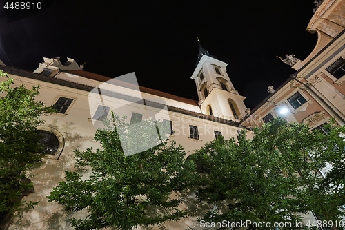 Image of Church tower in a town