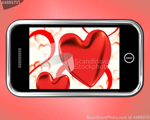 Image of Red Hearts On Mobile Show Love And Romance