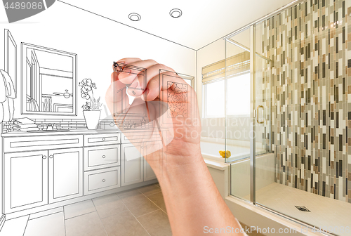 Image of Hand Drawing Custom Master Bathroom with Photo Gradation