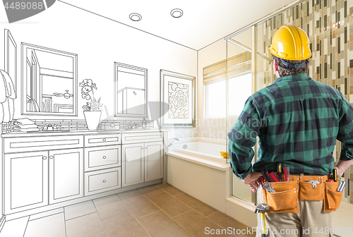 Image of Contractor Facing Custom Master Bathroom Drawing and Photo Grada