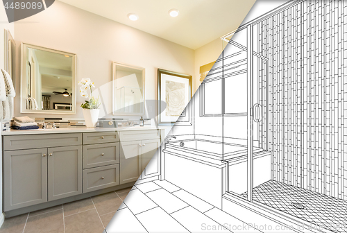 Image of Custom Master Bahroom Design Drawing with Cross Section of Finis