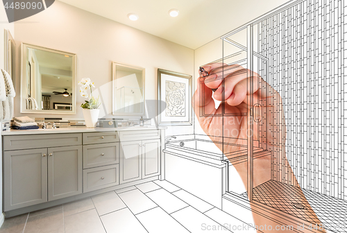 Image of Hand Drawing Custom Master Bathroom with Photo Gradation