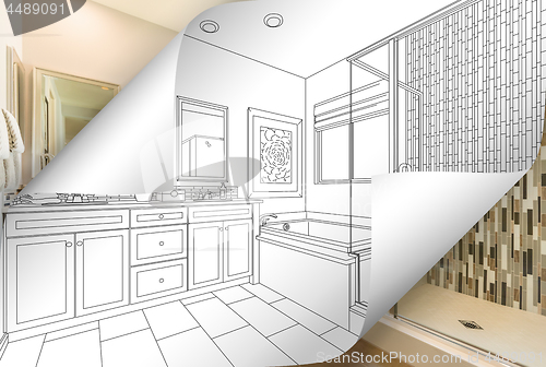 Image of Master Bathroom Drawing Page Corners Flipping with Photo Behind