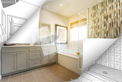 Image of Master Bathroom Photo Page Corners Flipping with Drawing Behind