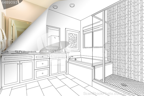 Image of Master Bathroom Drawing Page Corner Flipping with Photo Behind