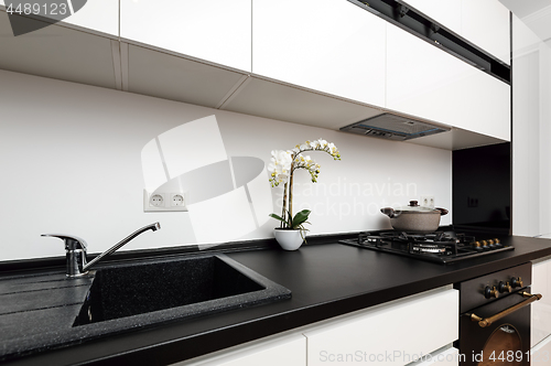 Image of Modern classic black and white kitchen