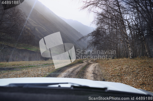 Image of Road trip through the nature of Europe. Car point of view