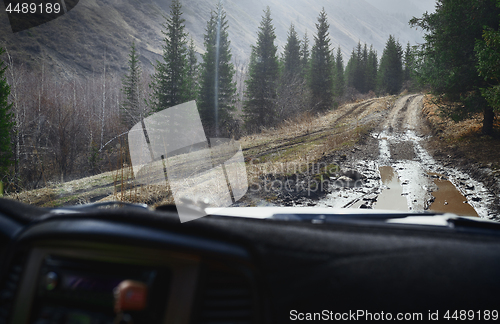 Image of Road trip through the nature of Europe. Car point of view