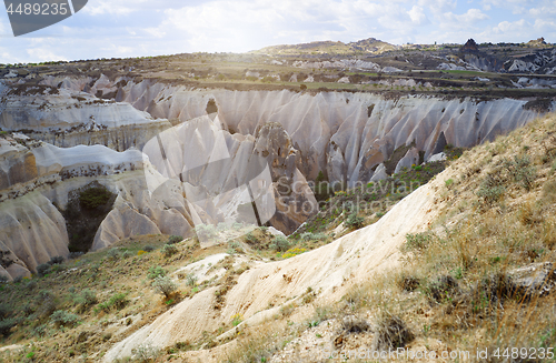 Image of Limestone and tuff rock formations in Cappadocia,