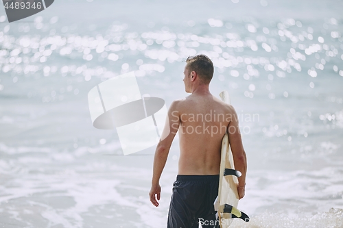 Image of Young surfer against sea