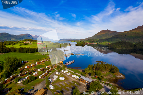 Image of Beautiful Nature Norway Aerial view of the campsite to relax.