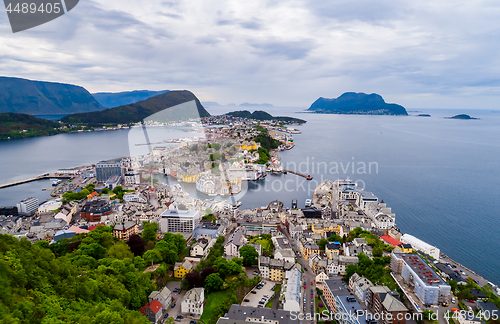 Image of City of Alesund Norway Aerial footage