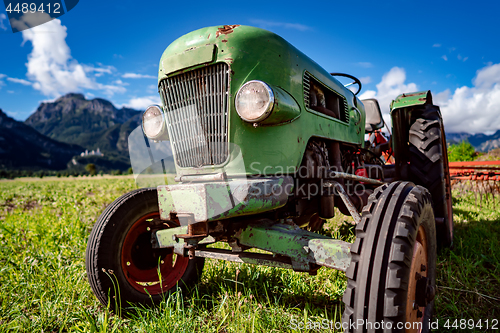 Image of Old tractor in the Alpine meadows