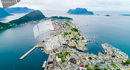 Image of City of Alesund Norway Aerial footage