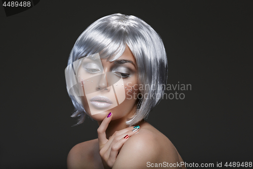 Image of Beautiful girl in silver wig