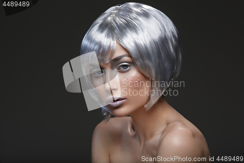 Image of Beautiful girl in silver wig