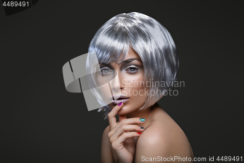 Image of Beautiful girl in silver wig