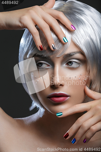 Image of Beautiful girl in silver wig