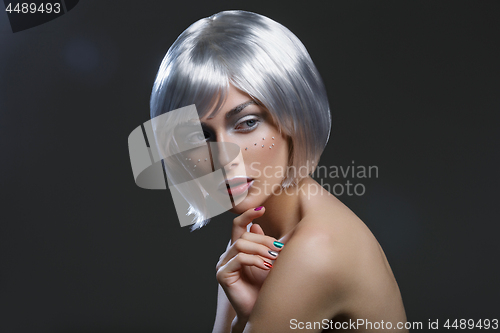 Image of Beautiful girl in silver wig