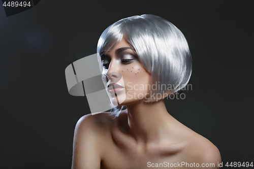 Image of Beautiful girl in silver wig