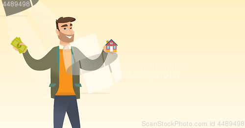 Image of Caucasian man buying house thanks to loan.