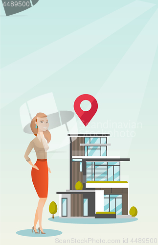 Image of Realtor on background of house with map pointer.