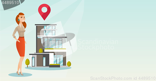 Image of Realtor on background of house with map pointer.