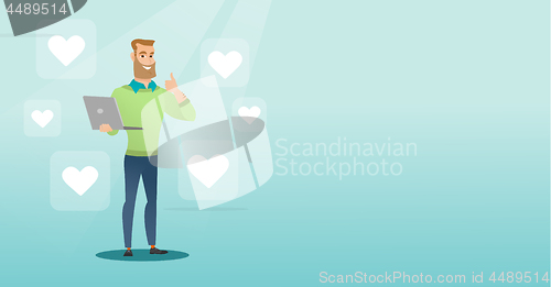 Image of Man with laptop and heart icons.