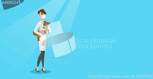 Image of Veterinarian with dog in hands vector illustration