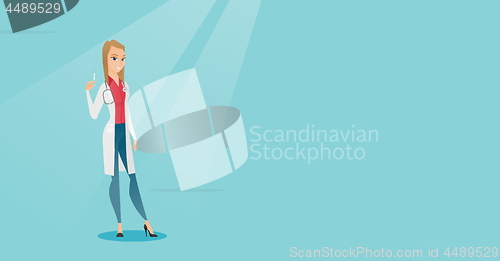 Image of Doctor holding syringe vector illustration.