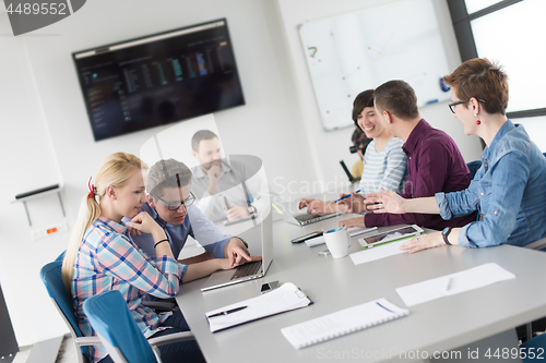 Image of Two Business People Working With laptop in office