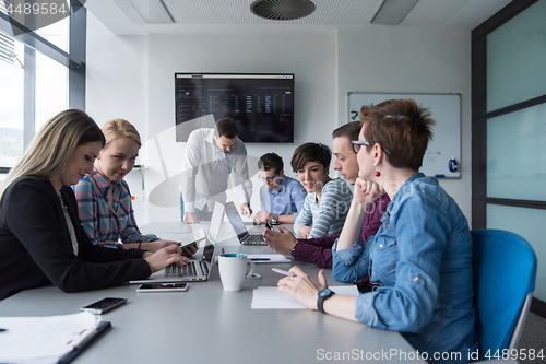 Image of Group of young people meeting in startup office