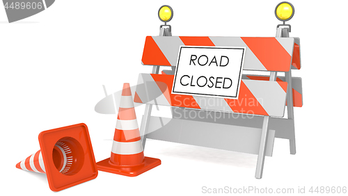 Image of Road closed sign with traffic cones