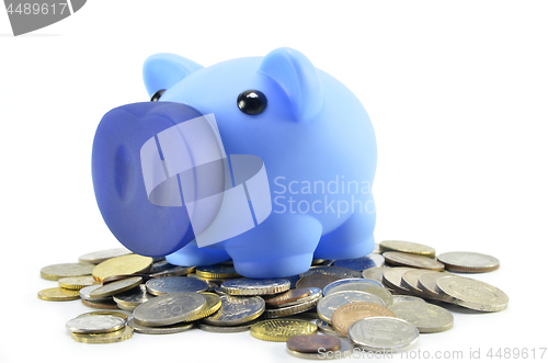 Image of Blue piggybank with coins