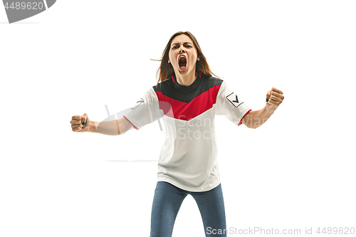 Image of egyptian fan celebrating on white background