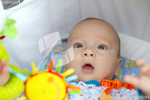 Image of Baby Boy or Girl lying Down in Pram