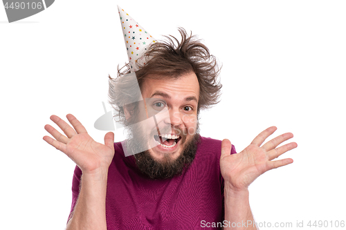 Image of Crazy bearded man - holidays concept