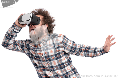 Image of Crazy bearded man with VR goggles