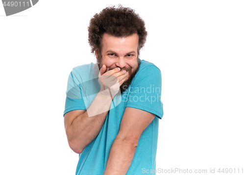 Image of Crazy bearded man emotions and signs