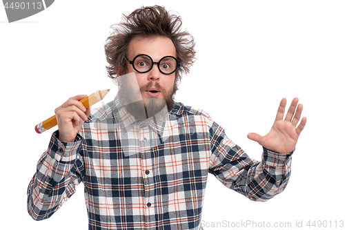 Image of Crazy bearded man with big pencil