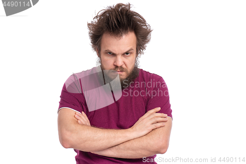 Image of Crazy bearded man emotions and signs