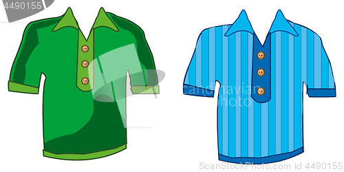 Image of Two colour shirts on white background is insulated