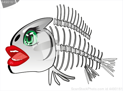 Image of Vector illustration fish skeleton with eye and lip cartoon